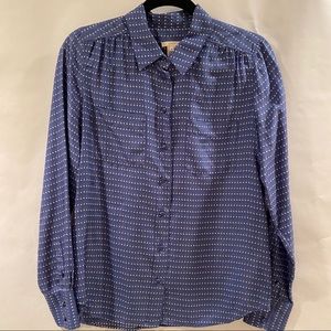 J. Crew Silk Blue Polka Dot Button Down Blouse